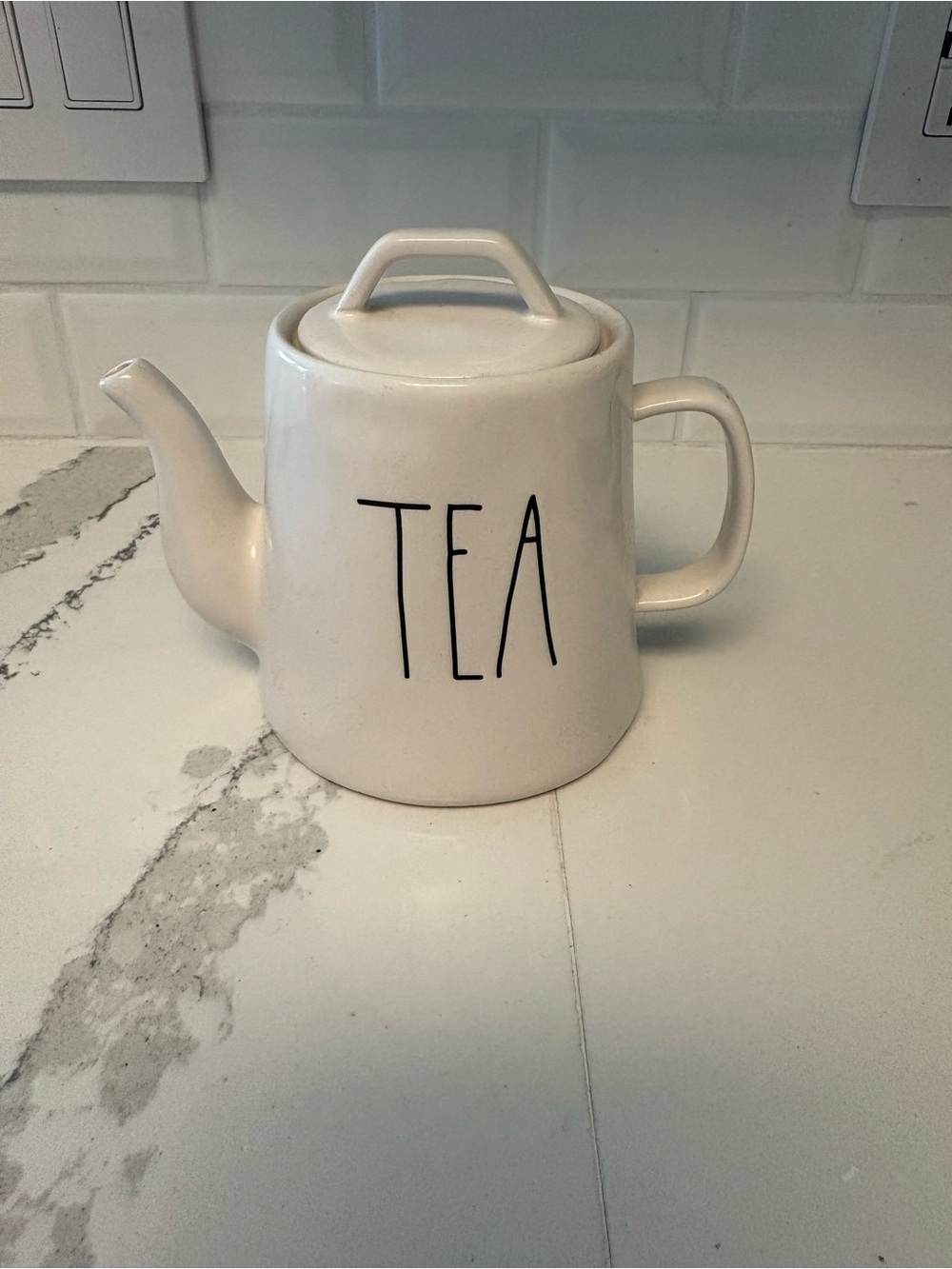 Rae Dunn Cream Ceramic Teapot with TEA Lettering